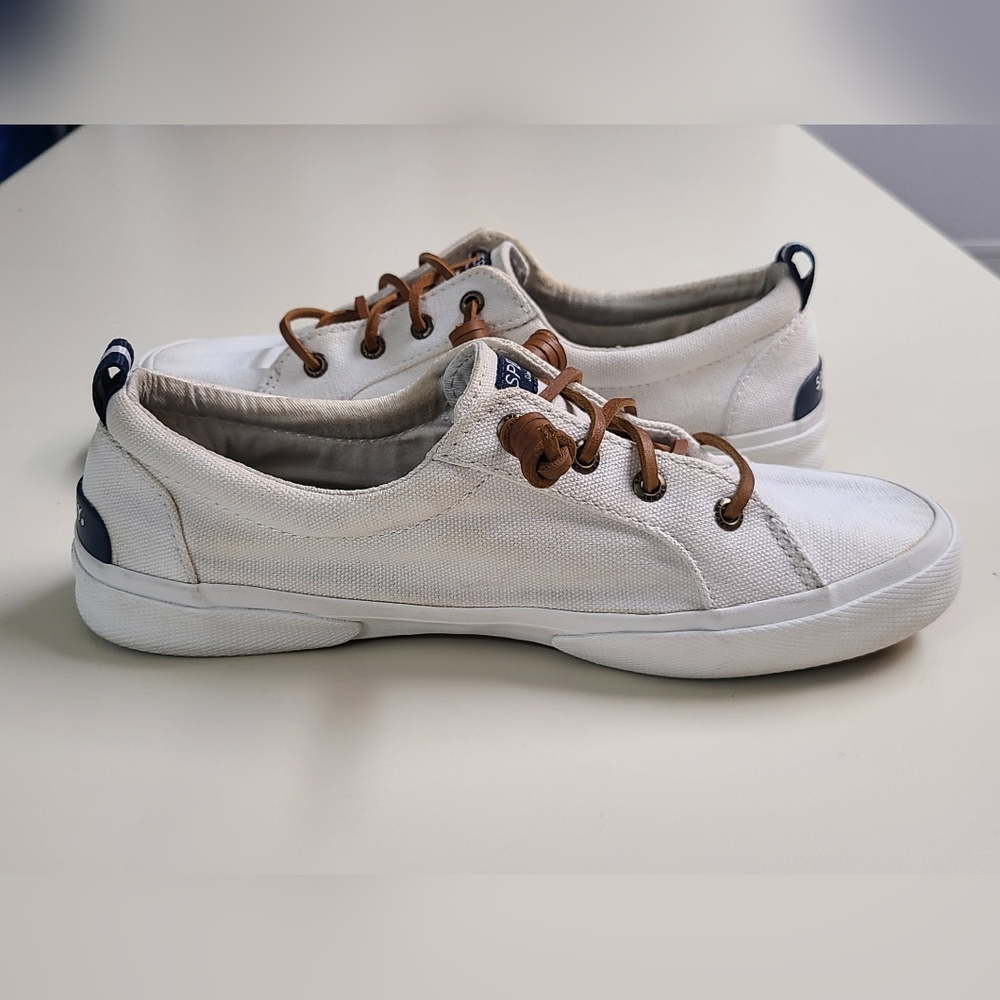Sperry White Canvas Top-Siders with Brown Laces